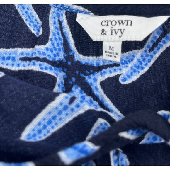 Crown & Ivy Women's Starfish Print Boho Blouse Medium Long Sleeves - Picture 5 of 5